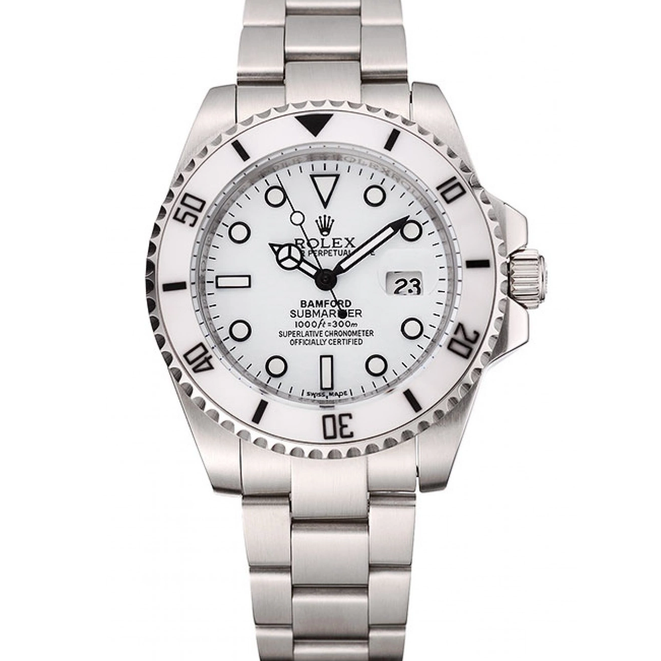 Aaa fake watches Bamford 1453863 Submariner Bracelet Steel Stainless Rolex White Dial 0712